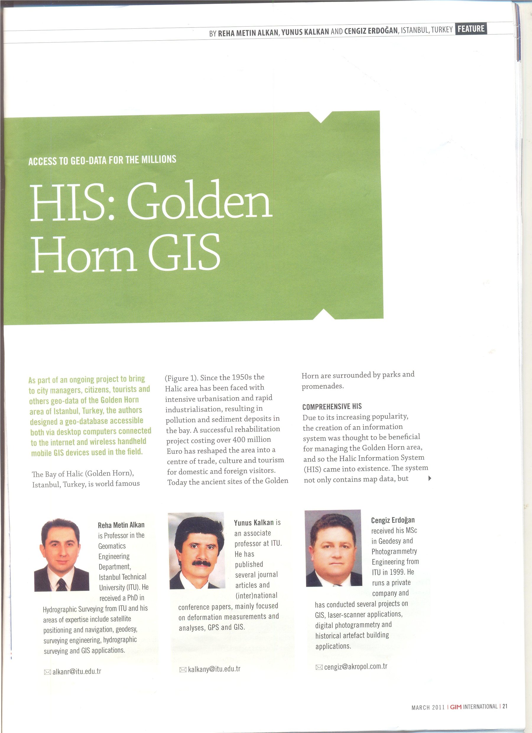 Haliç Bilgi Sistemi GIM International yayın sayfası