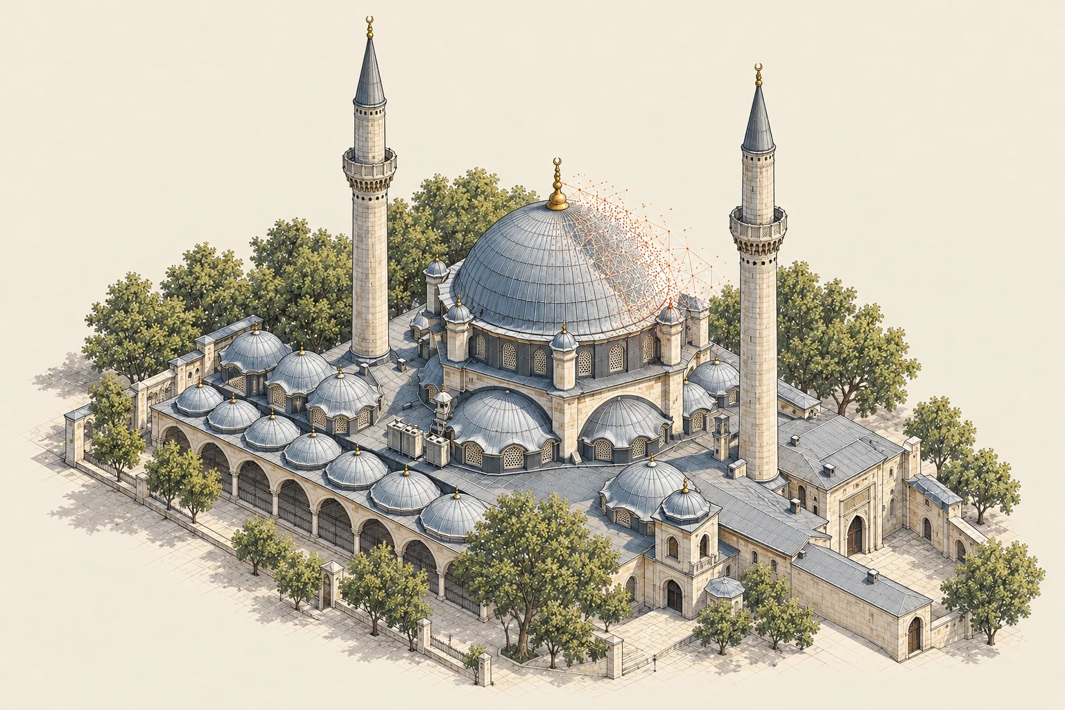 Eyüpsultan Camii için temsili aksonometrik görselleştirme