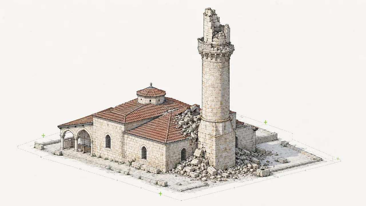 Memiş Paşa Camii Minaresi için temsili aksonometrik görselleştirme