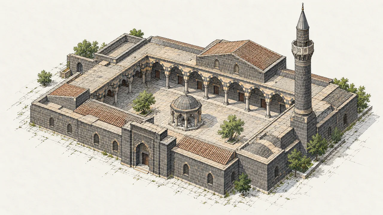 Hz. Ömer Camii için temsili aksonometrik görselleştirme
