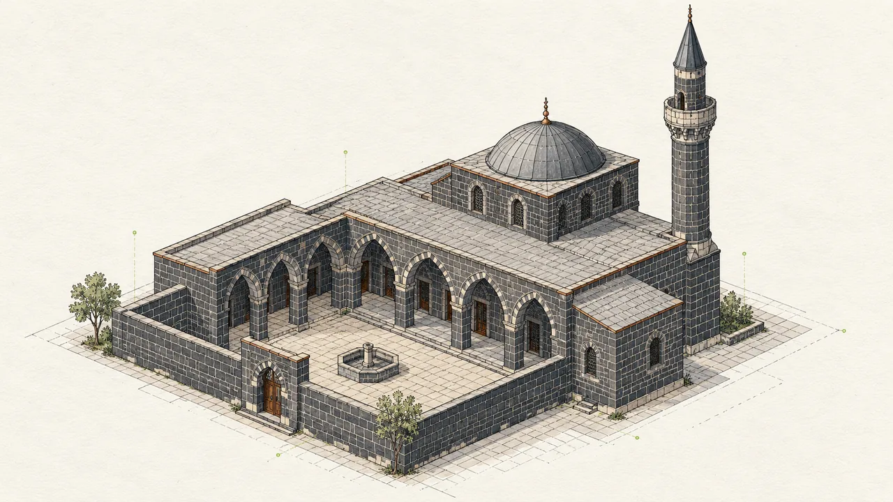 Parlı Sefa Camii için temsili aksonometrik görselleştirme