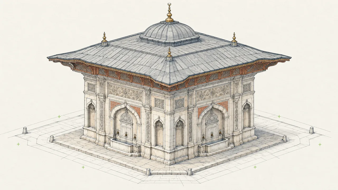 Tophane Çeşmesi için temsili aksonometrik görselleştirme