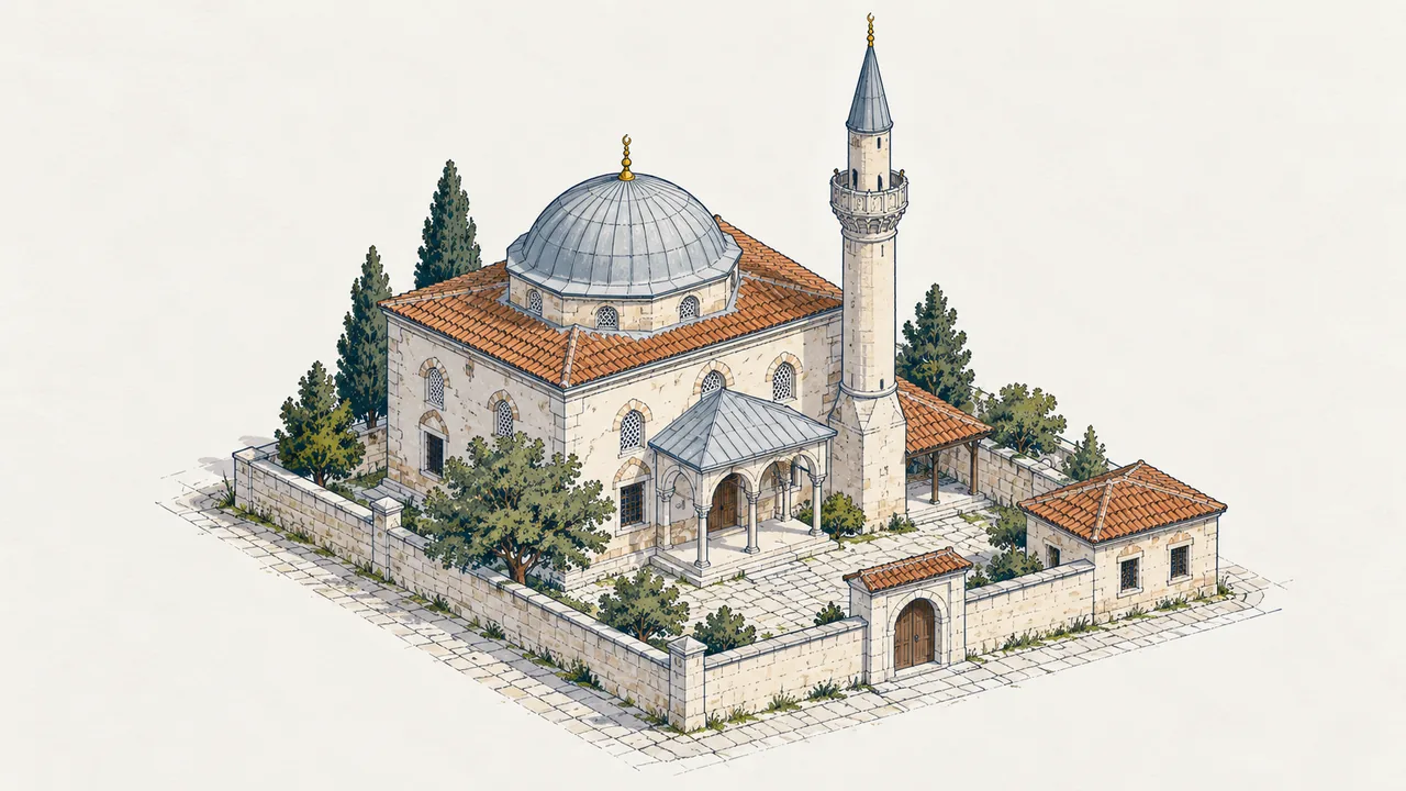 Tuzla Sultan I. Ahmet Camii için temsili aksonometrik görselleştirme