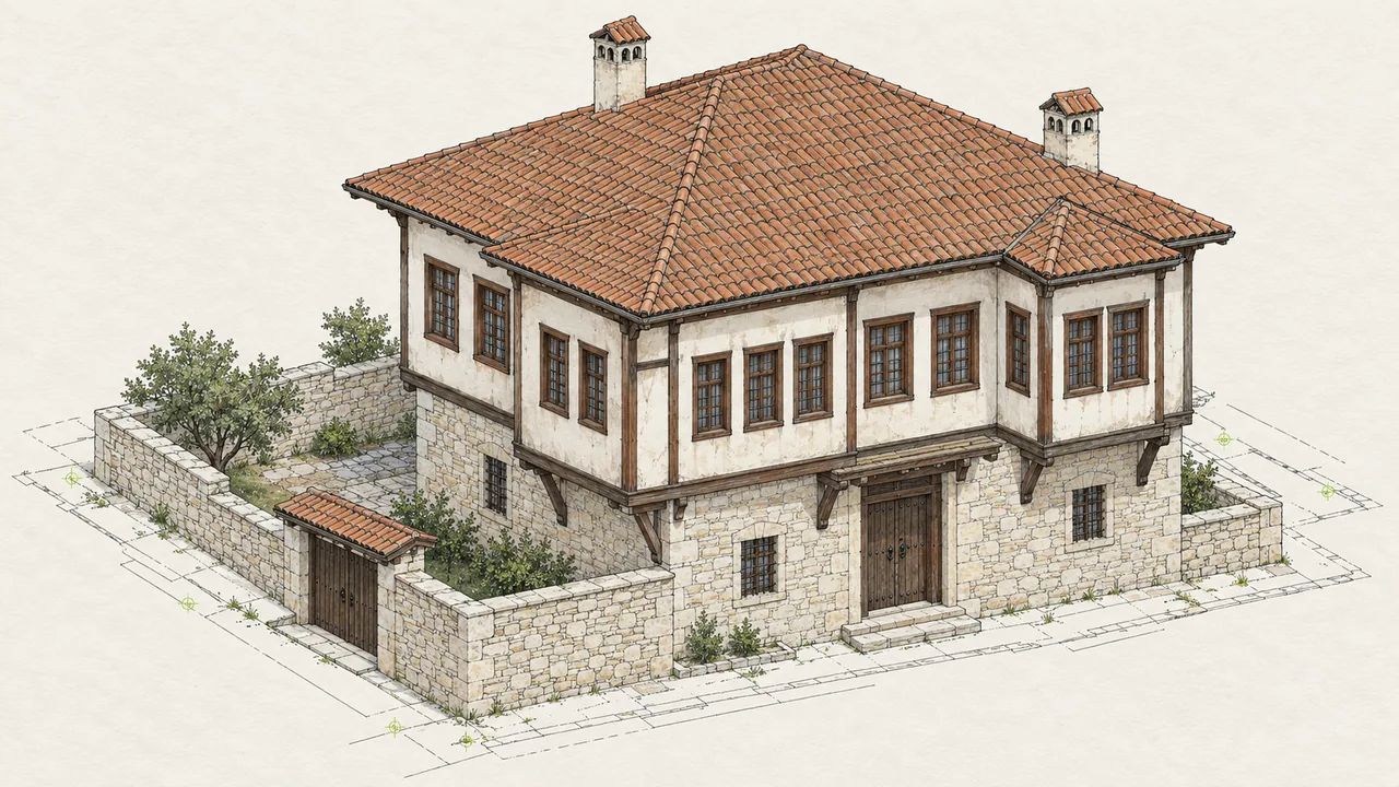 Zile Girayhan Konağı için temsili aksonometrik görselleştirme